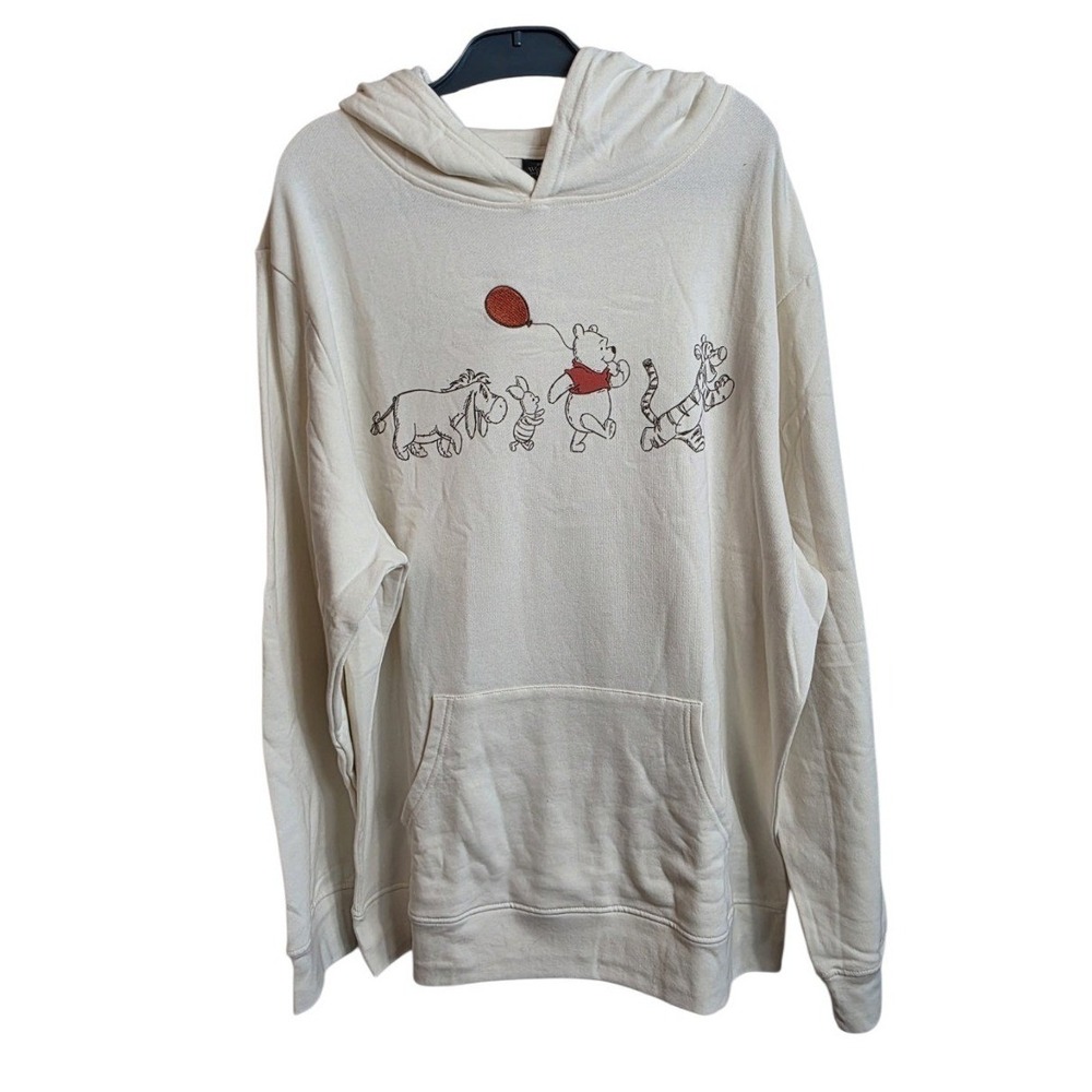 Disney Winnie the Pooh Fleece Hoodie Cream XL Eeyore Piglet Tigger Graphic Cozy